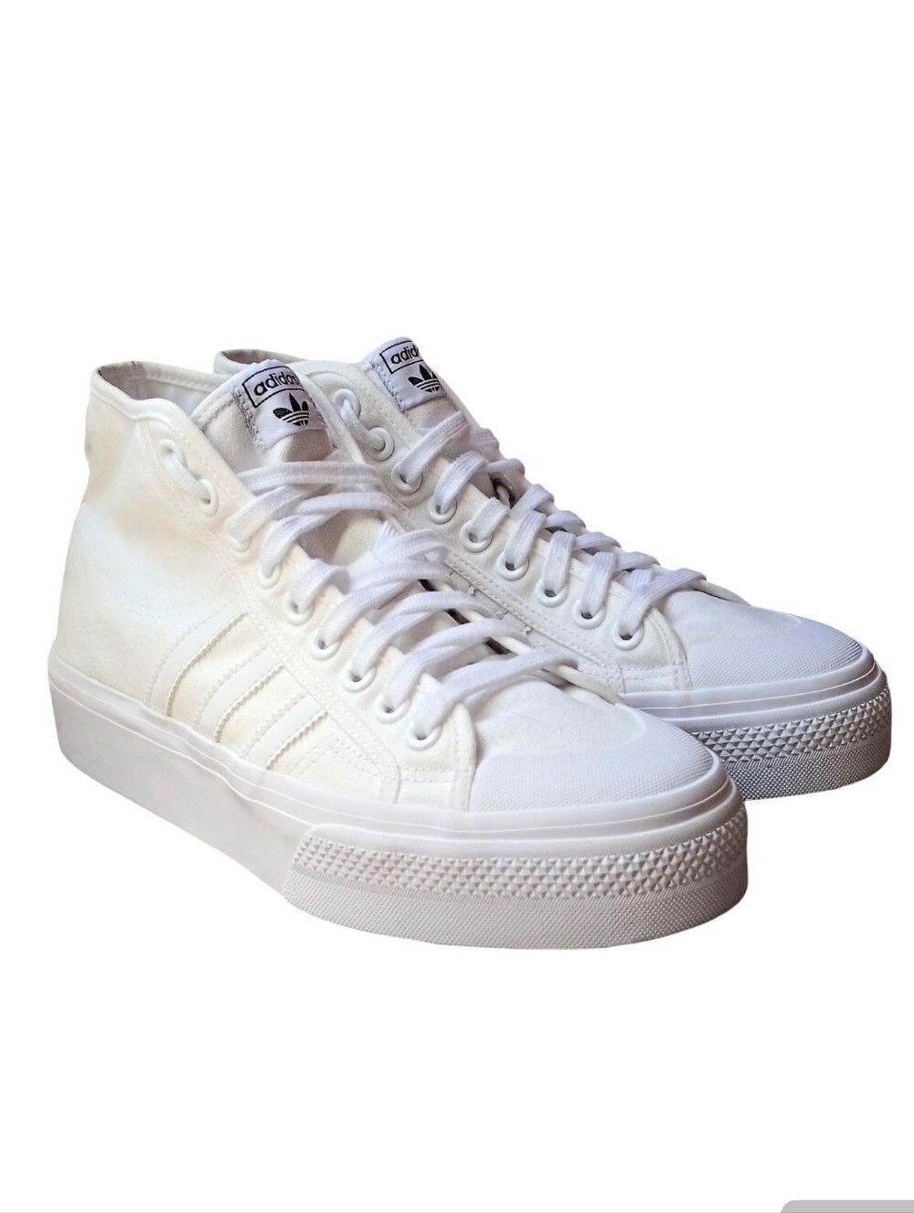adidas Nizza Platform Mid Triple White Canvas Sneakers | Women's Size 10